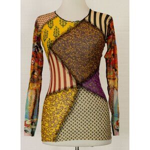 JEAN PAUL GAULTIER SOLEIL MESH MULTICOLOR LONG SLEEVES TOP